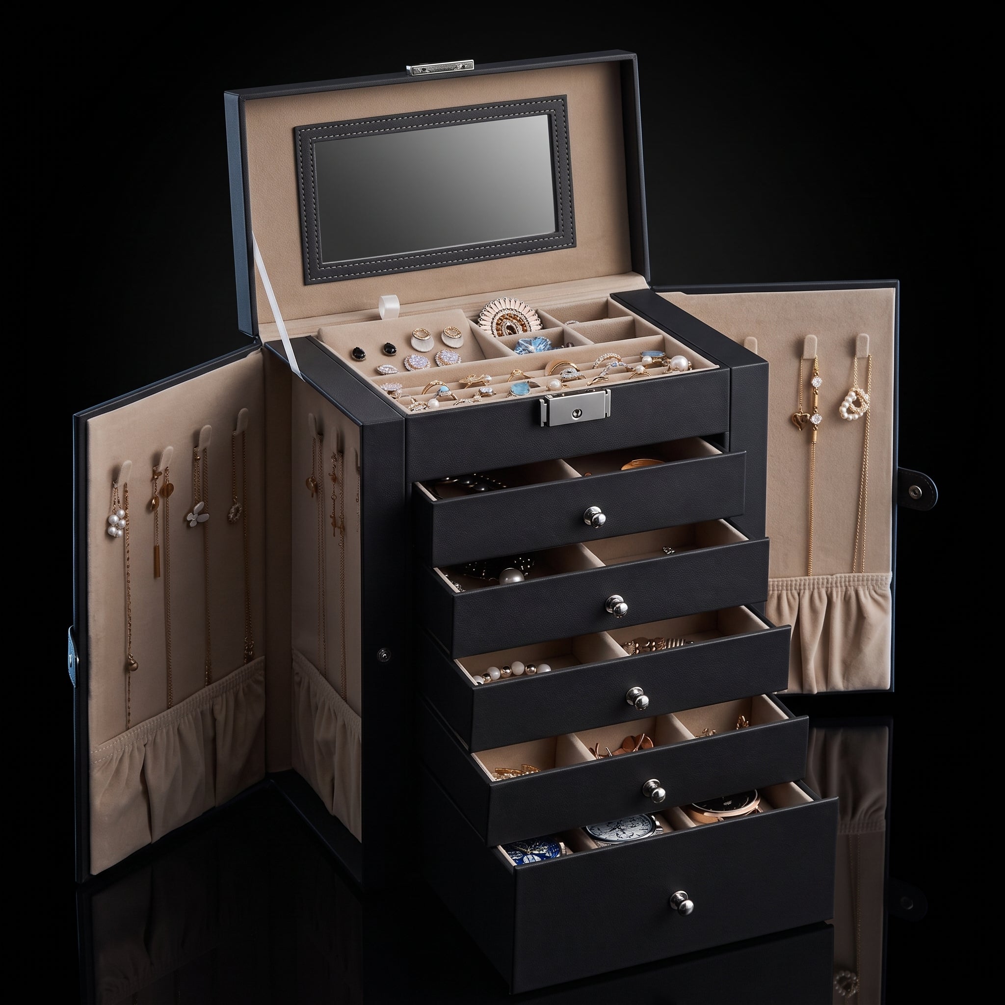 SONGMICS 6-Tier Jewellery Box with Mirror & Lock - JBC152W01