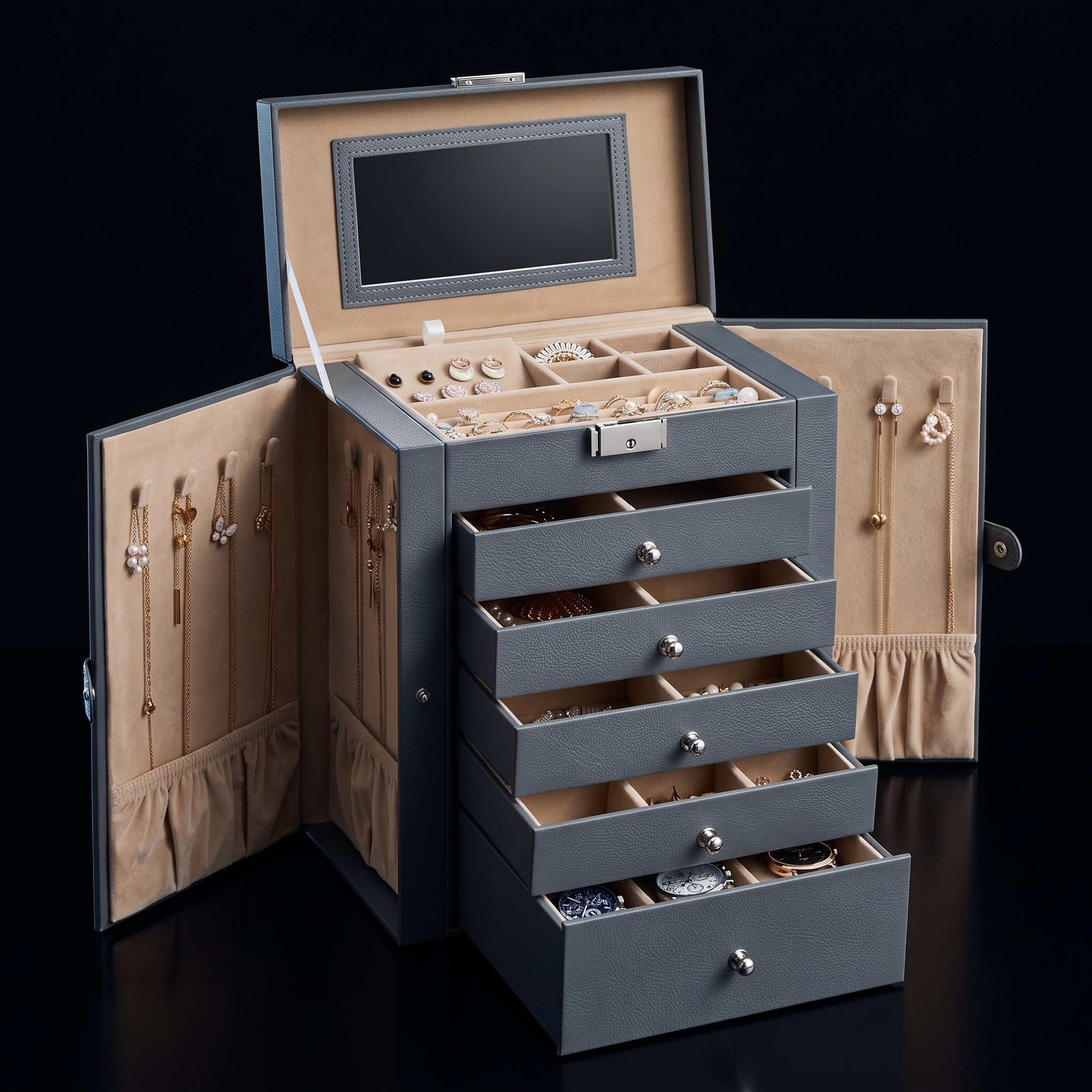 SONGMICS 6-Tier Jewellery Box with Mirror & Lock - JBC152W01