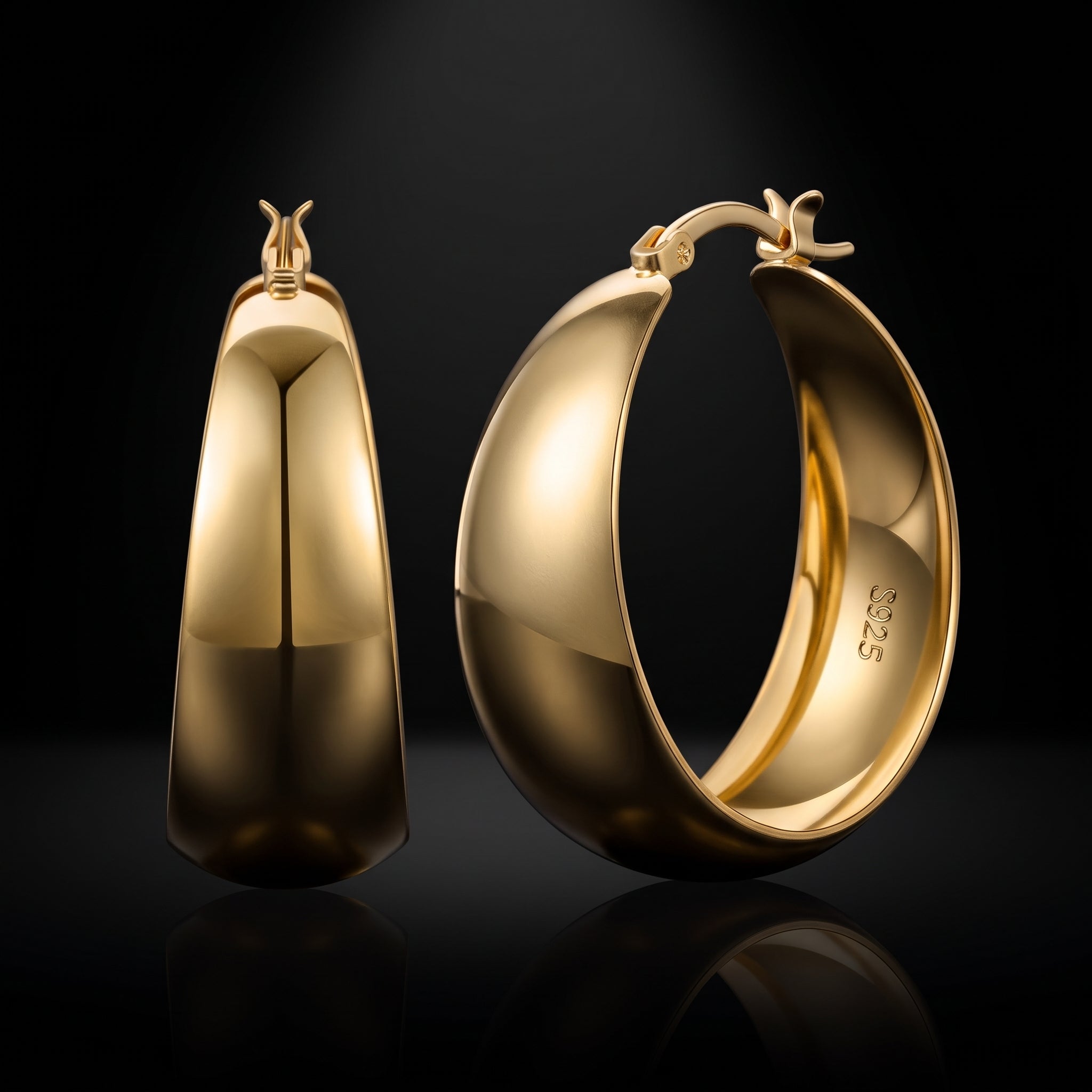 Senteria Chunky Hoop Earrings - 925 Sterling Silver, 14K Gold Plated