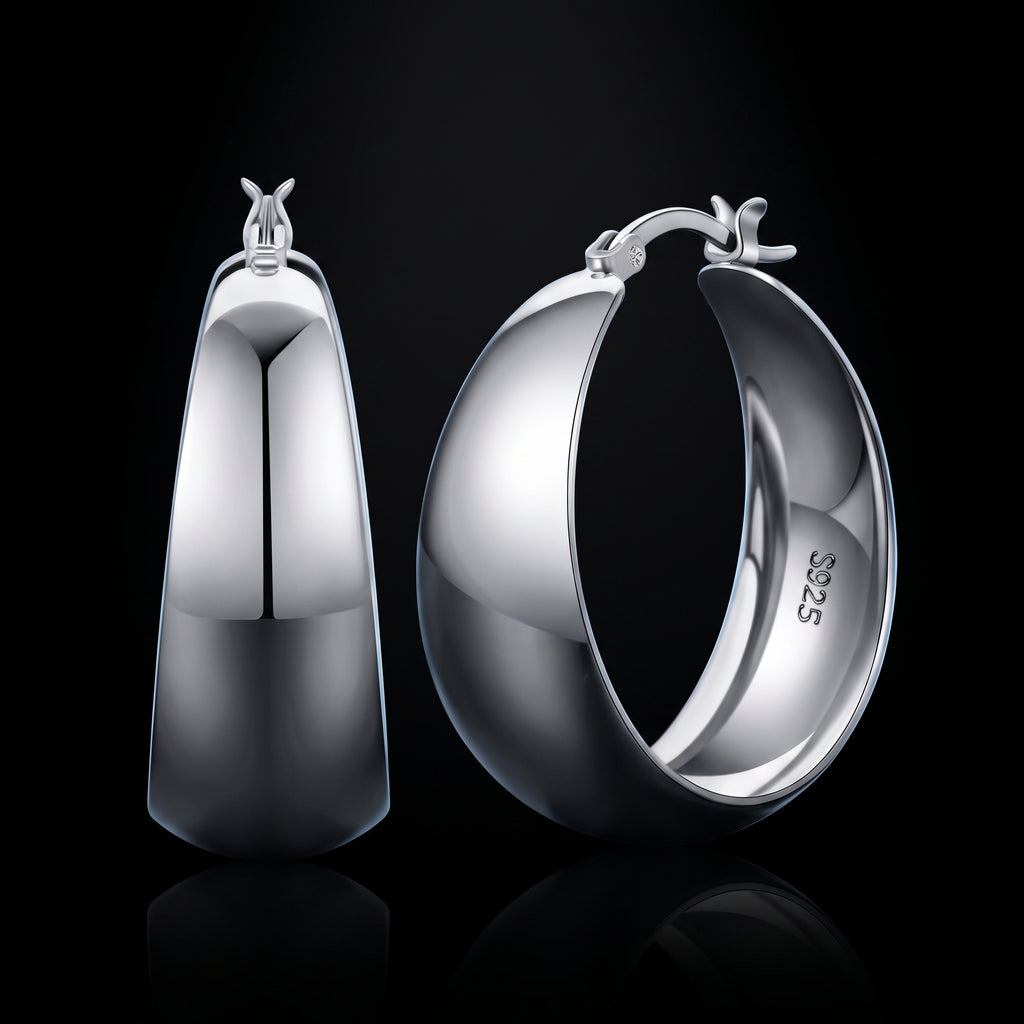 Senteria Chunky Hoop Earrings - 925 Sterling Silver, 14K Gold Plated
