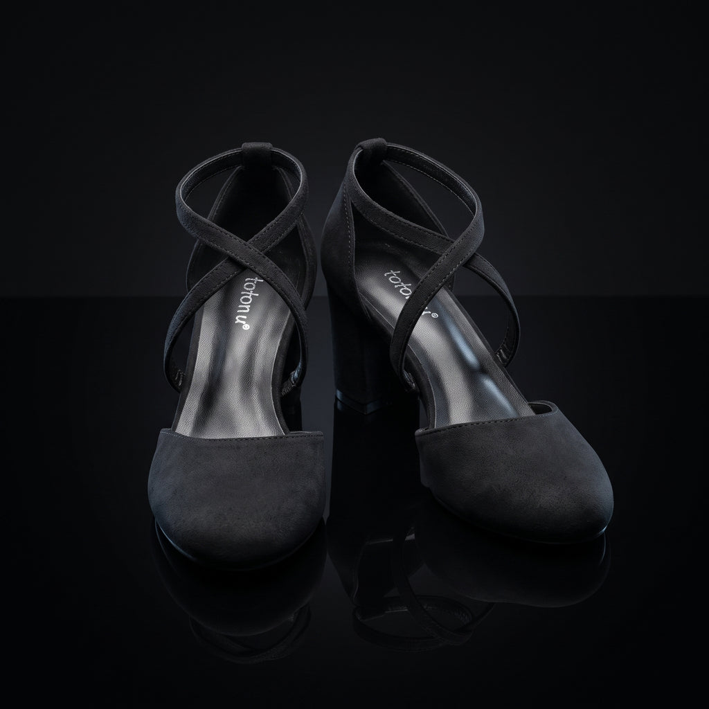 Greatonu Women's Court Shoes - Mid Heel Ankle Strap Party Pumps