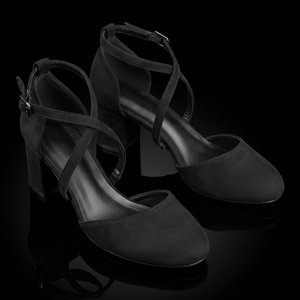 Greatonu Women's Court Shoes - Mid Heel Ankle Strap Party Pumps