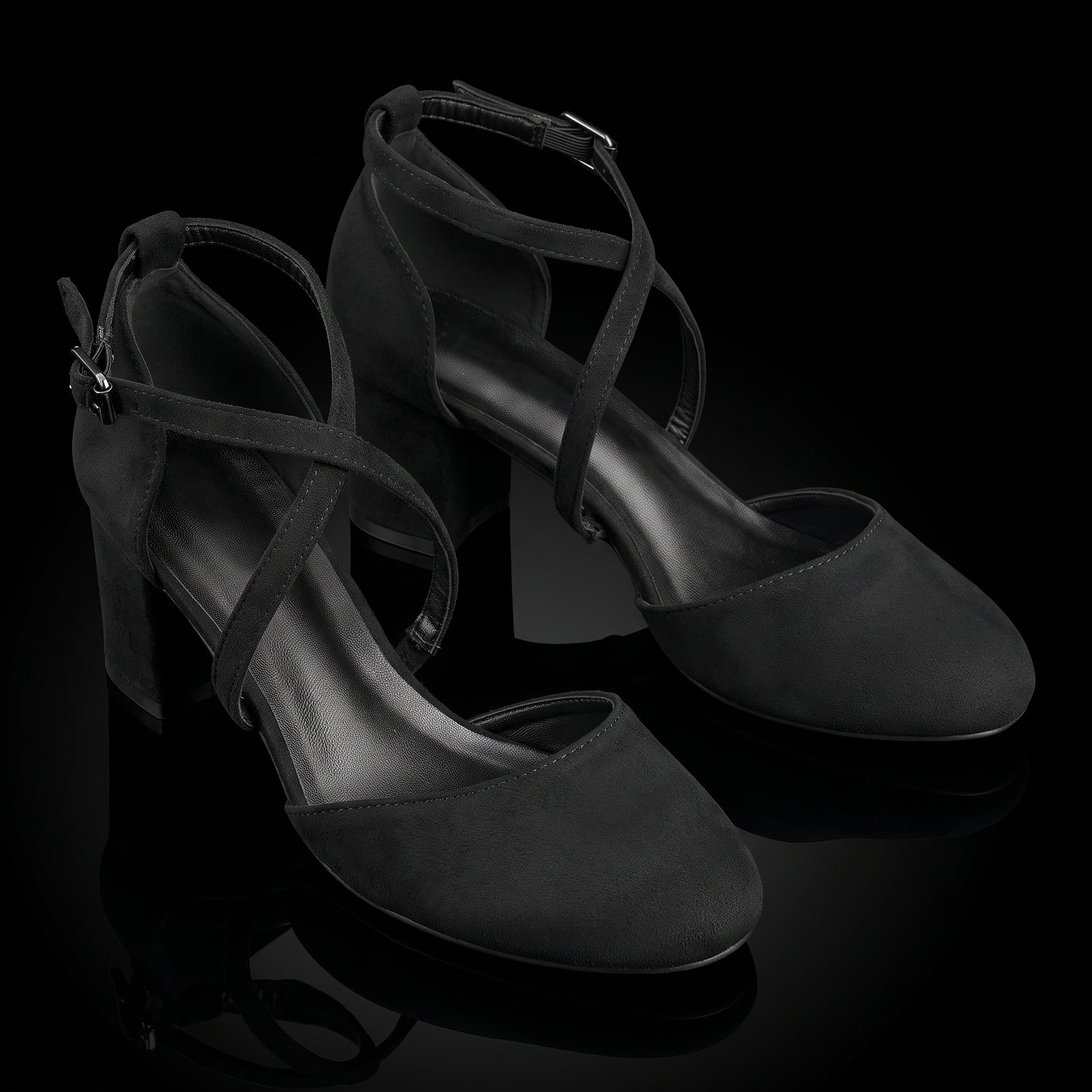 Greatonu Women's Court Shoes - Mid Heel Ankle Strap Party Pumps