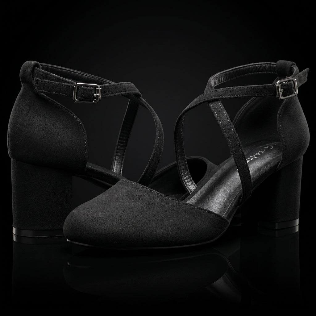 Greatonu Women's Court Shoes - Mid Heel Ankle Strap Party Pumps