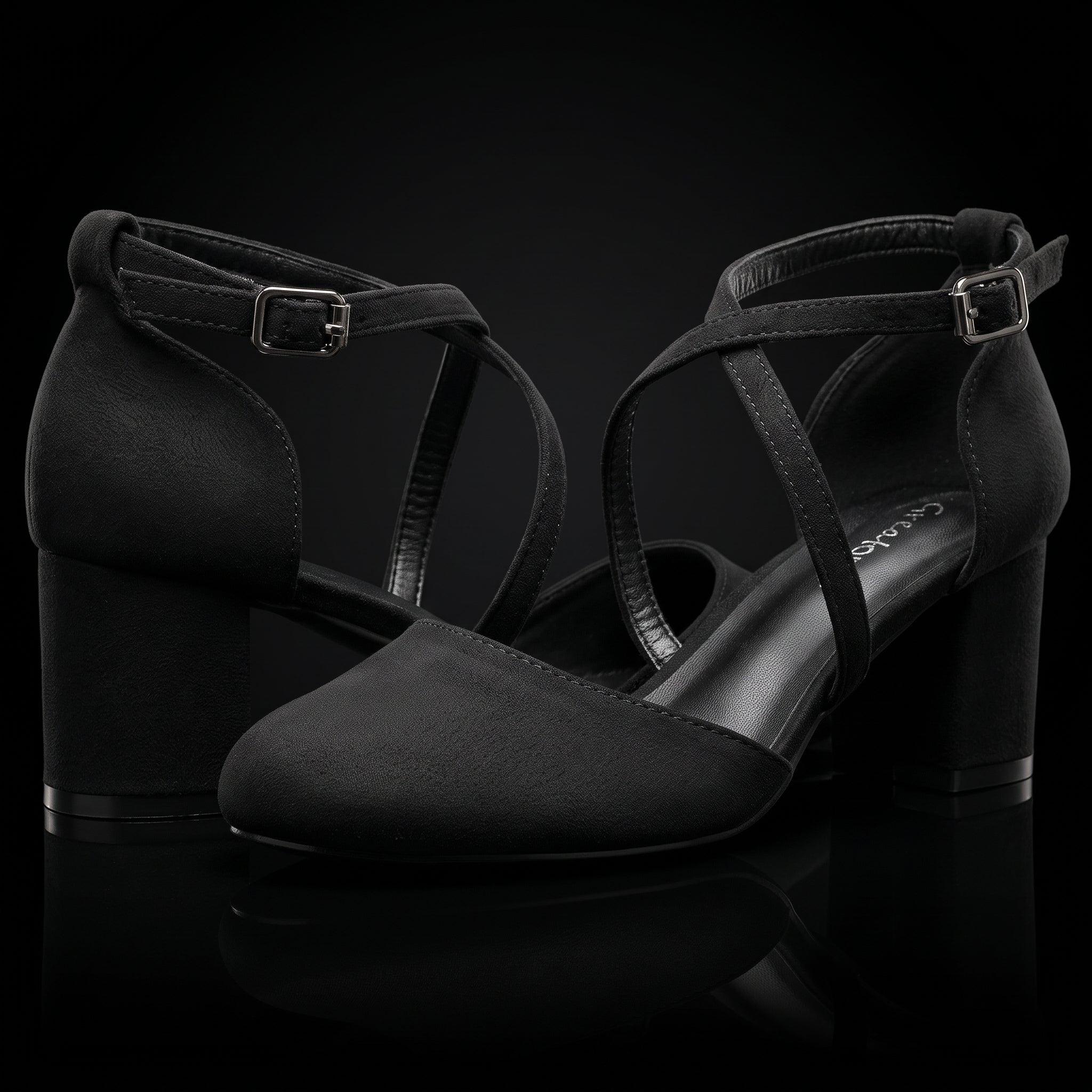 Greatonu Women's Court Shoes - Mid Heel Ankle Strap Party Pumps