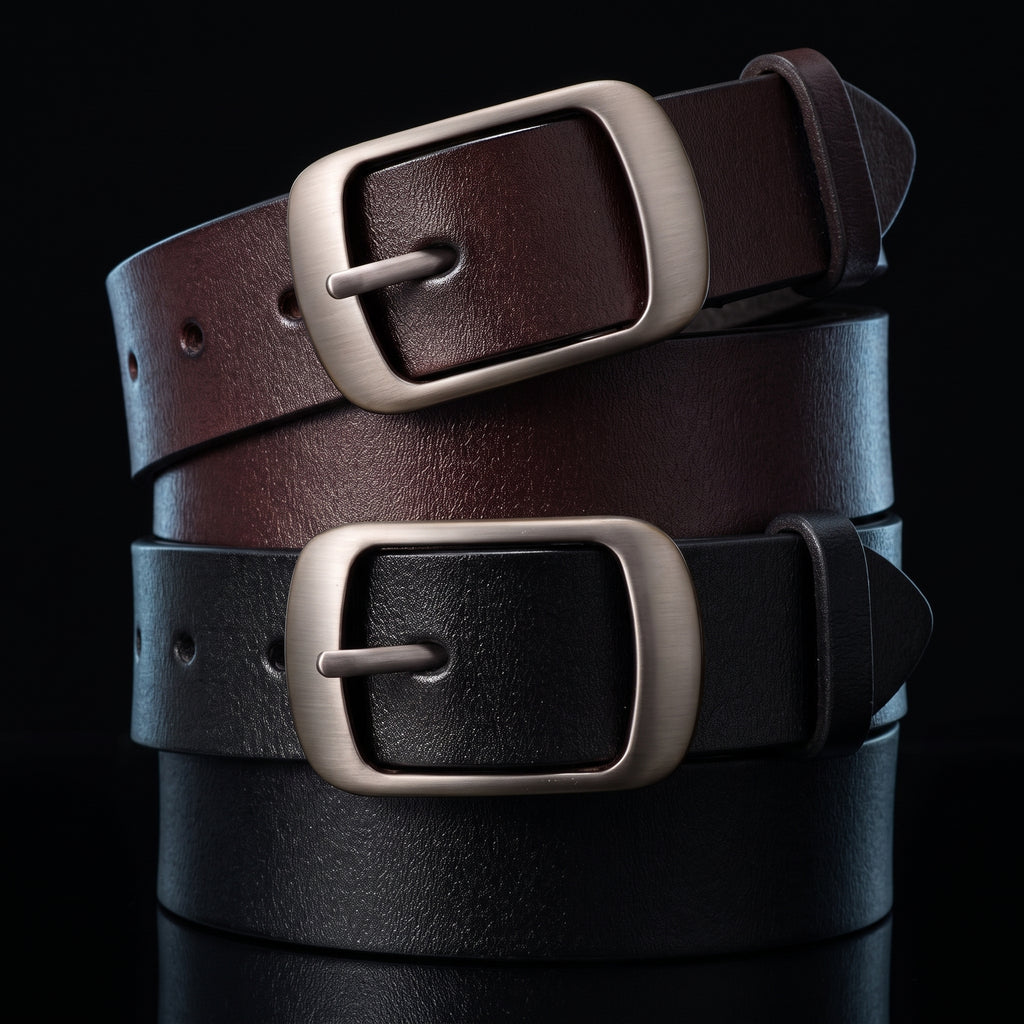SUOSDEY Women's Leather Belt - Retro Metal Pin Buckle Waist Belt