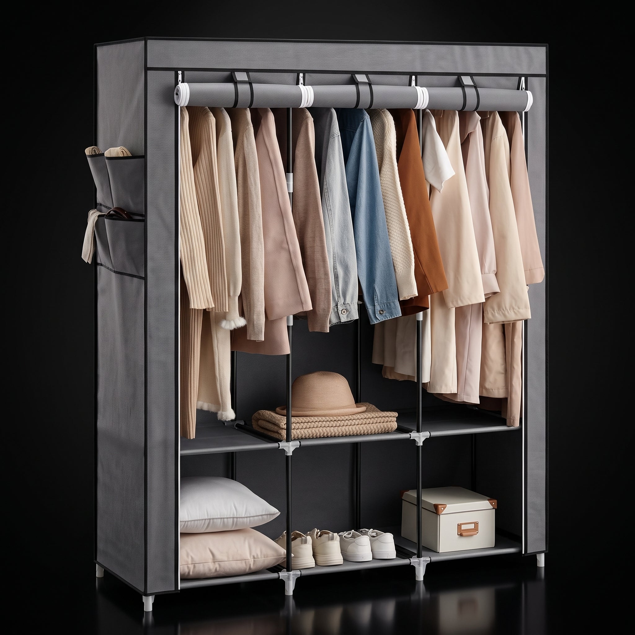 SONGMICS Portable Wardrobe - 4 Column Fabric Clothes Rack with Shelves & Pockets