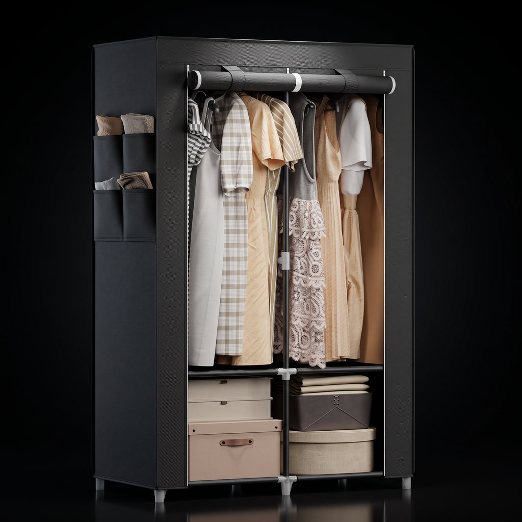 SONGMICS Portable Wardrobe - 4 Column Fabric Clothes Rack with Shelves & Pockets