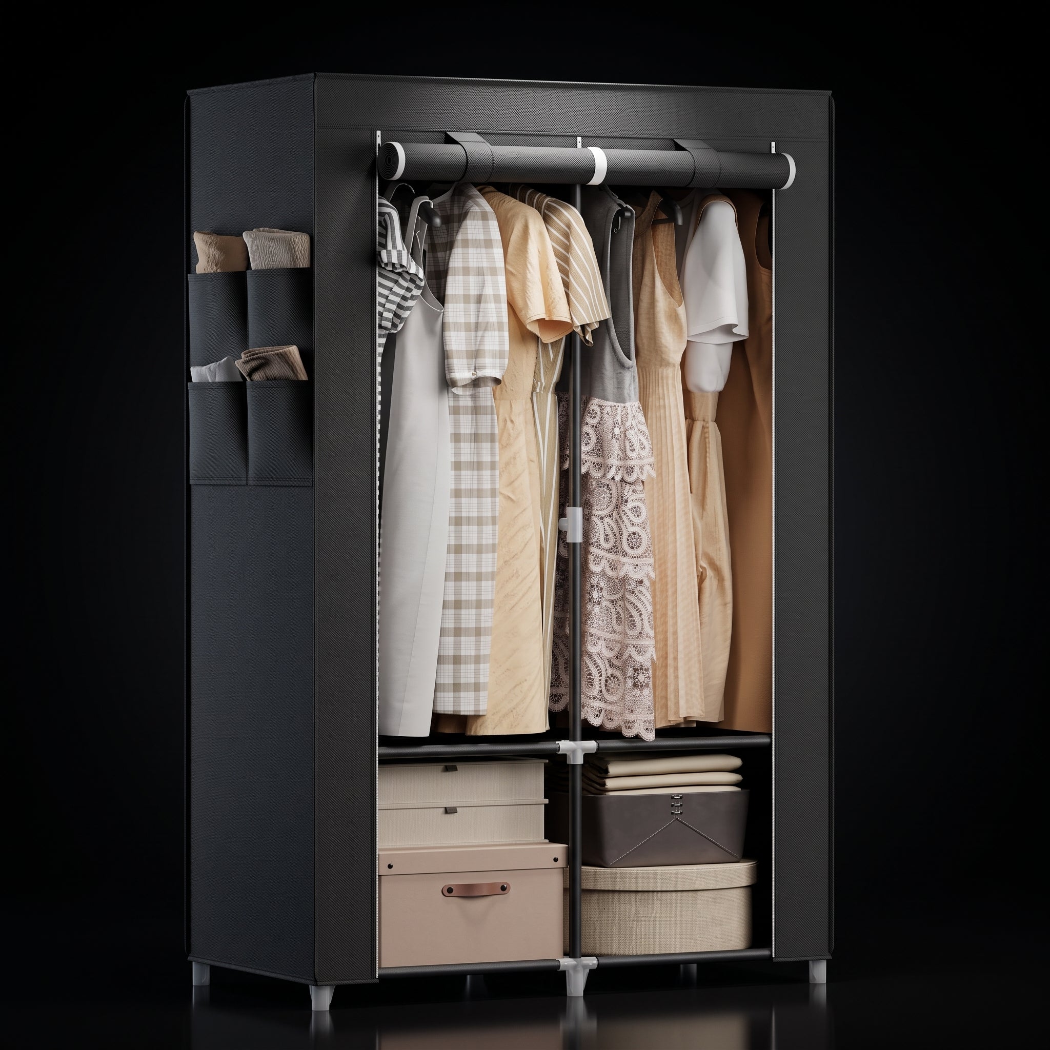 SONGMICS Portable Wardrobe - 4 Column Fabric Clothes Rack with Shelves & Pockets