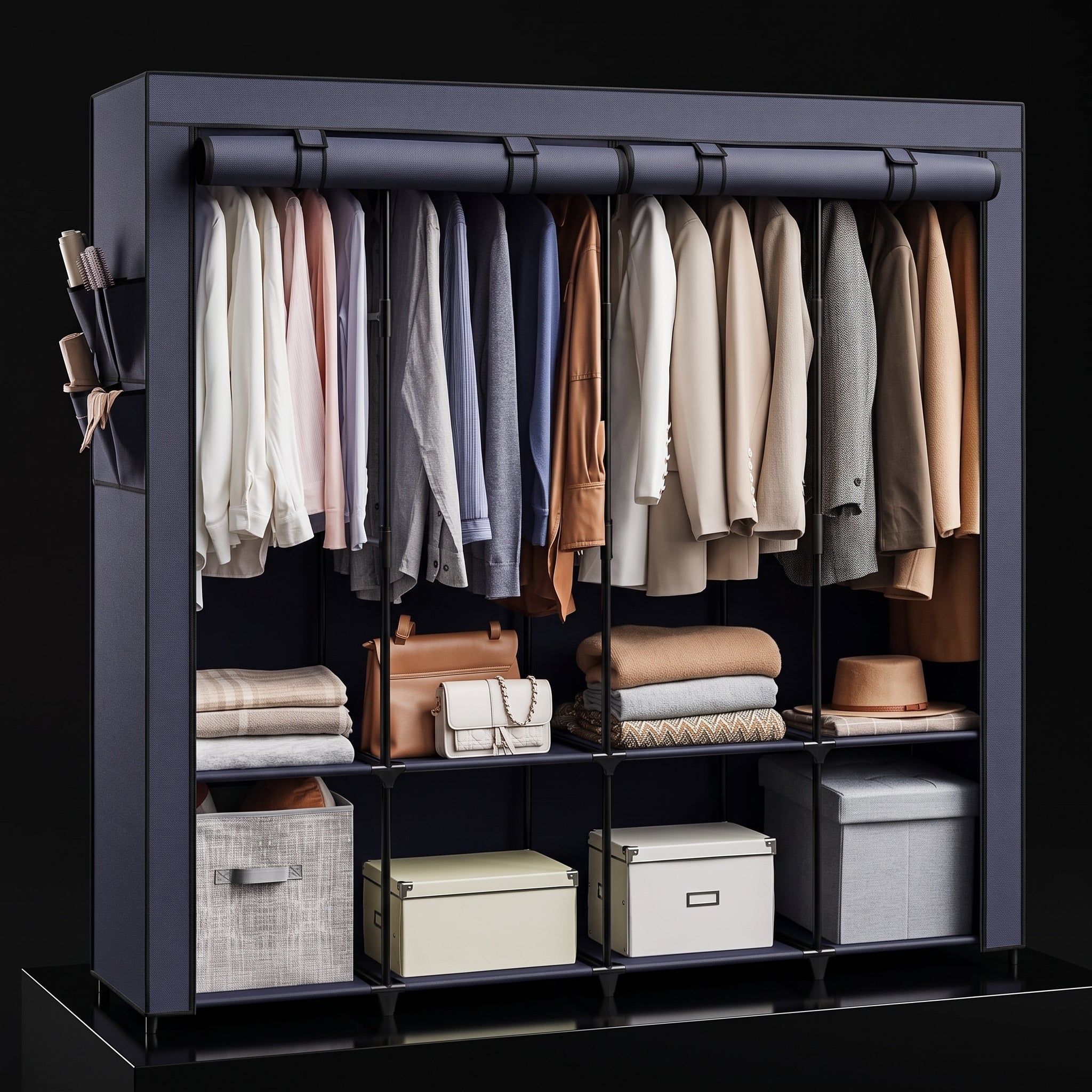 SONGMICS Portable Wardrobe - 4 Column Fabric Clothes Rack with Shelves & Pockets