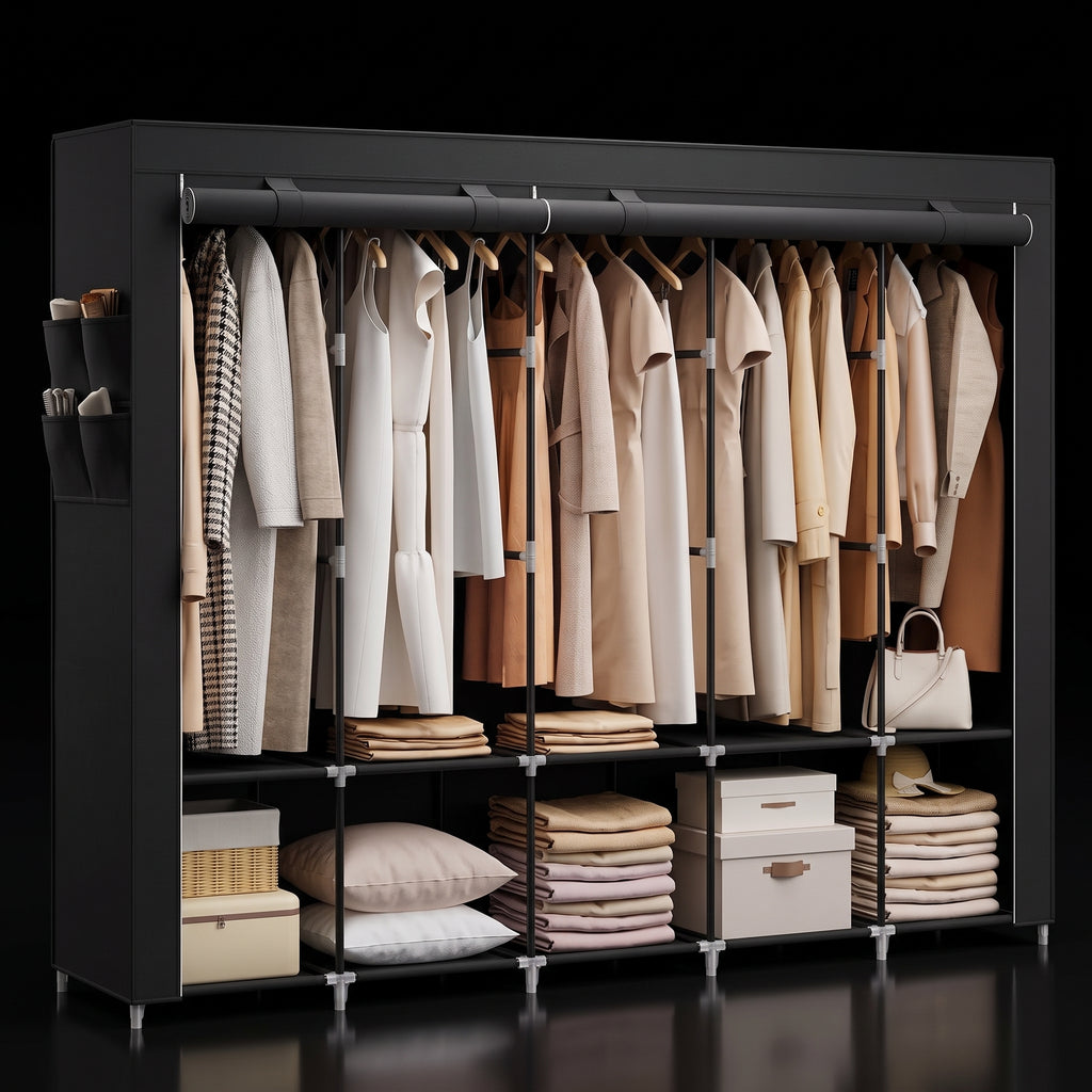 SONGMICS Portable Wardrobe - 4 Column Fabric Clothes Rack with Shelves & Pockets