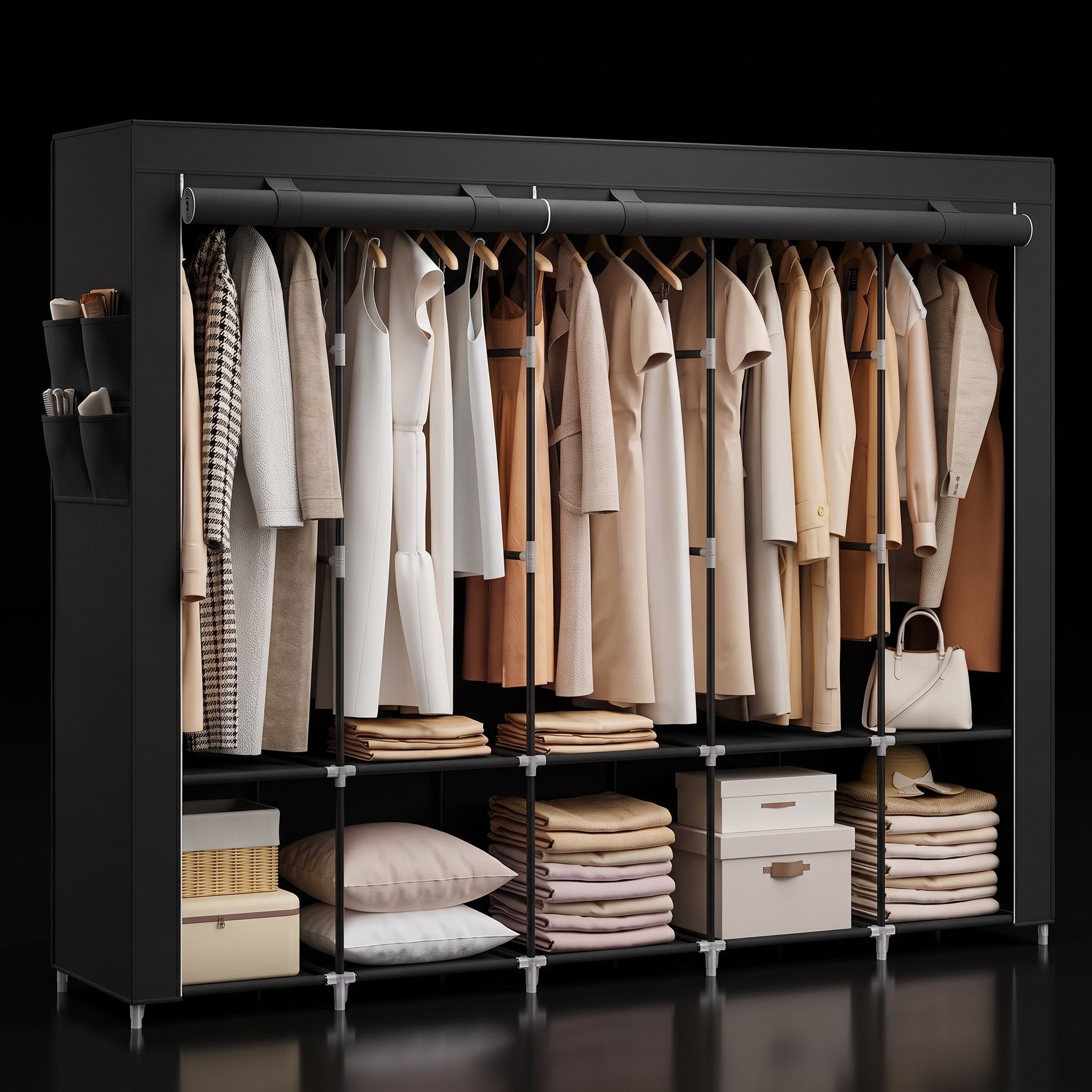SONGMICS Portable Wardrobe - 4 Column Fabric Clothes Rack with Shelves & Pockets