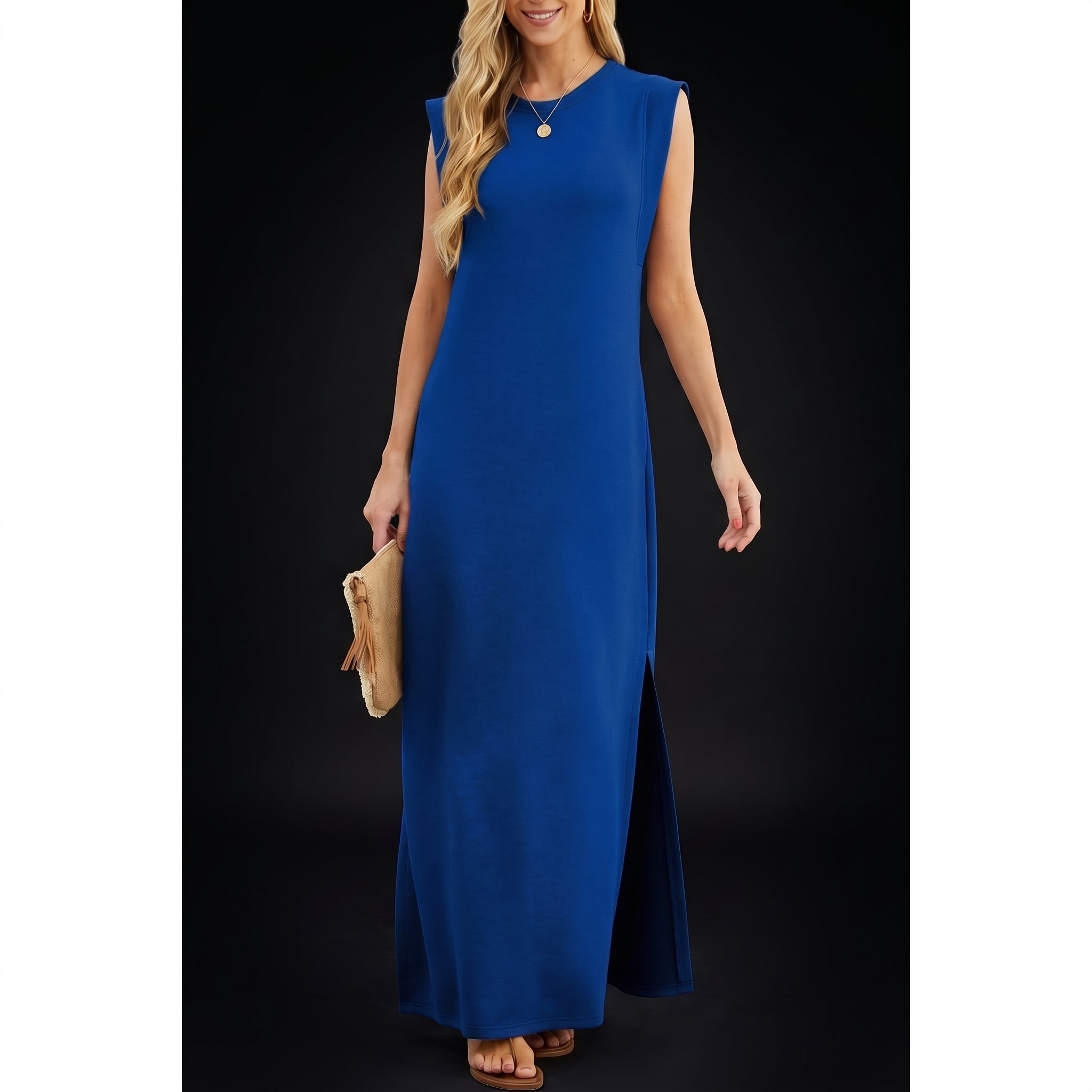 GRECERELLE Women's Summer Maxi Dress - Sleeveless with Split and Pockets