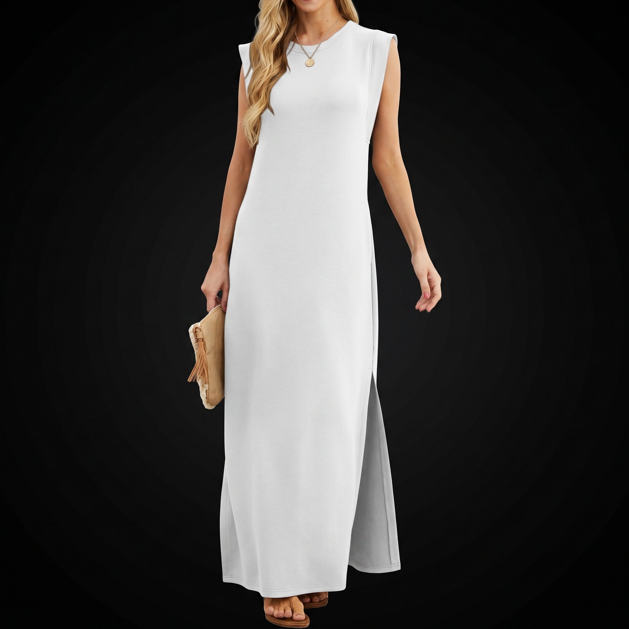 GRECERELLE Women's Summer Maxi Dress - Sleeveless with Split and Pockets