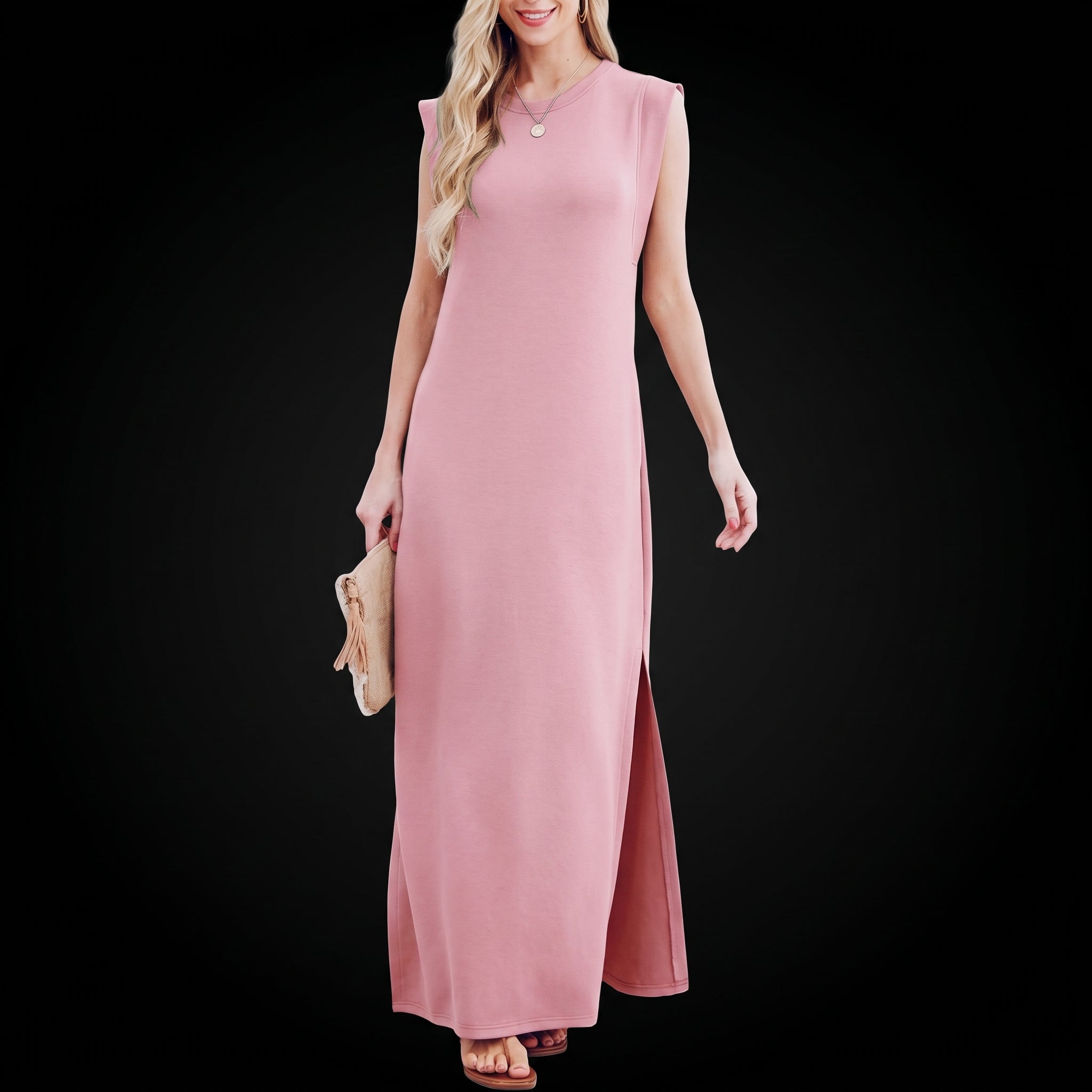 GRECERELLE Women's Summer Maxi Dress - Sleeveless with Split and Pockets