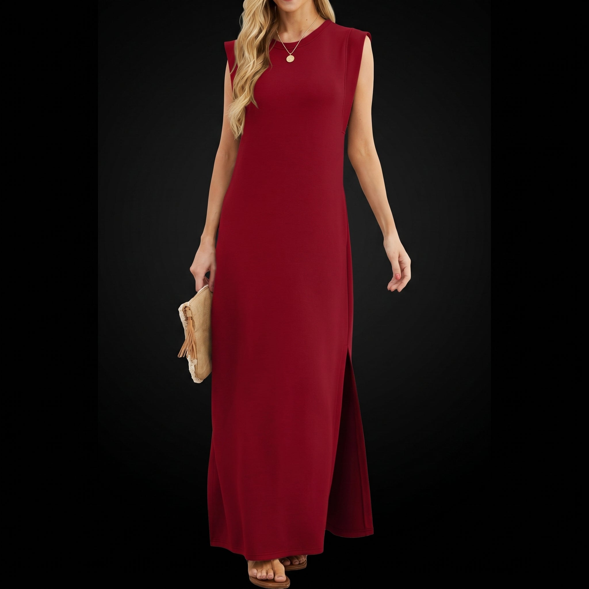 GRECERELLE Women's Summer Maxi Dress - Sleeveless with Split and Pockets