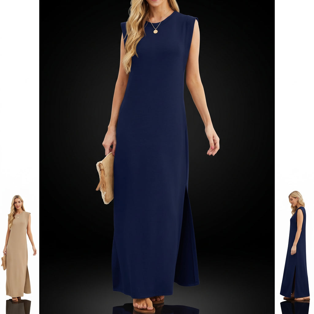 GRECERELLE Women's Summer Maxi Dress - Sleeveless with Split and Pockets
