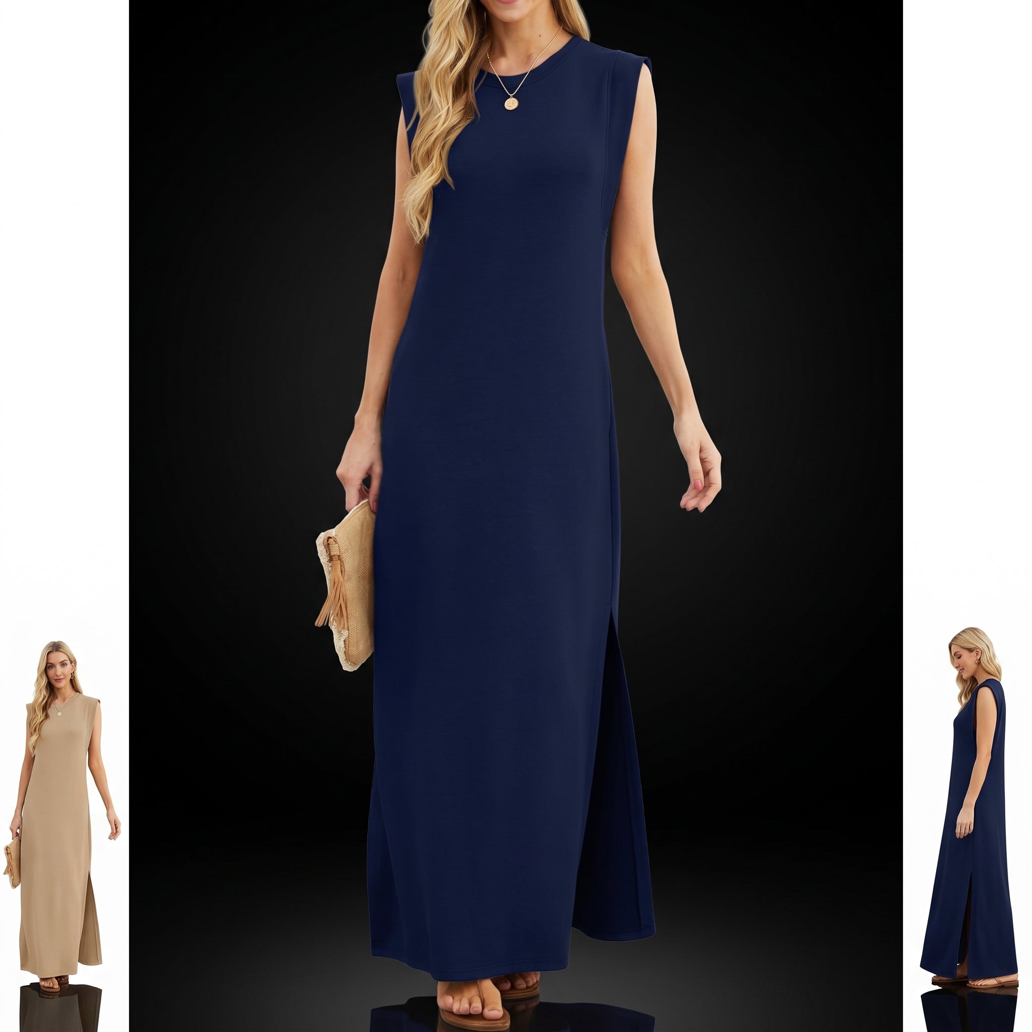 GRECERELLE Women's Summer Maxi Dress - Sleeveless with Split and Pockets