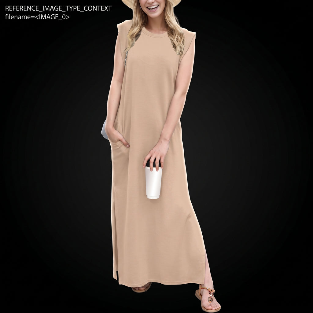 GRECERELLE Women's Summer Maxi Dress - Sleeveless with Split and Pockets
