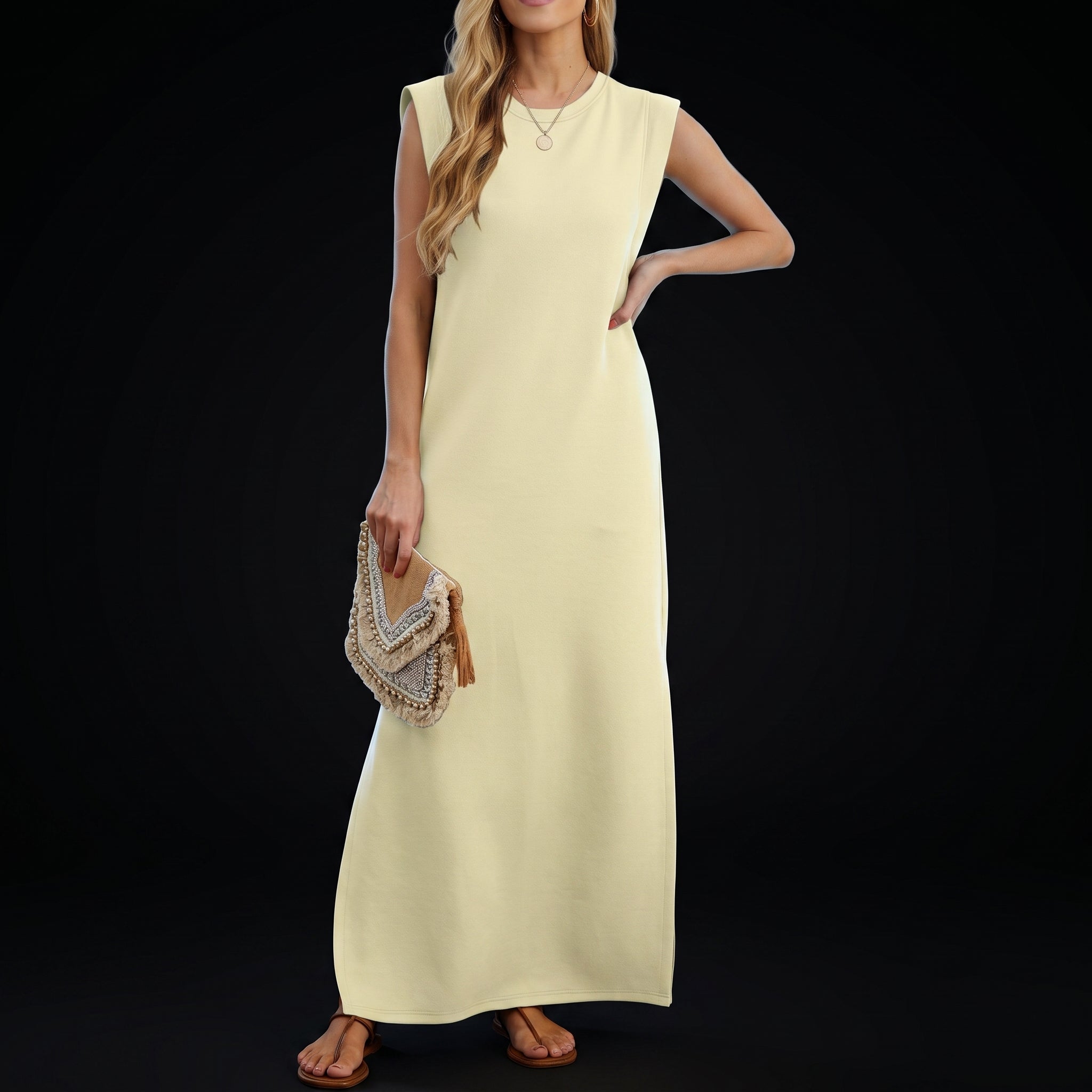 GRECERELLE Women's Summer Maxi Dress - Sleeveless with Split and Pockets