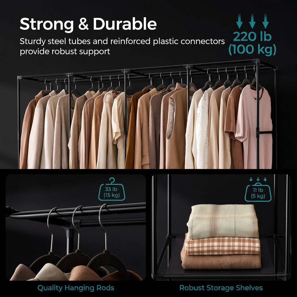 SONGMICS Portable Wardrobe - 4 Column Fabric Clothes Rack with Shelves & Pockets