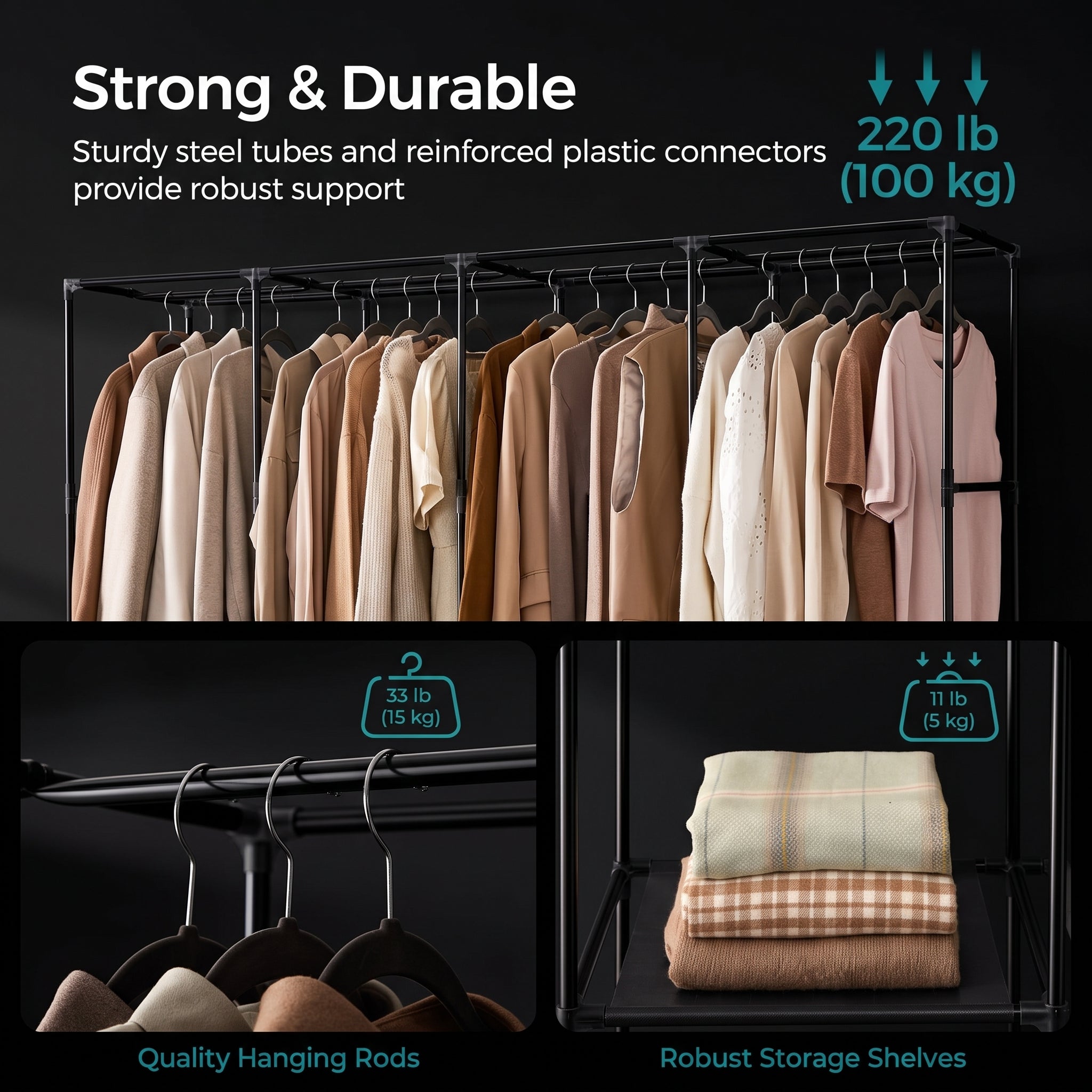 SONGMICS Portable Wardrobe - 4 Column Fabric Clothes Rack with Shelves & Pockets