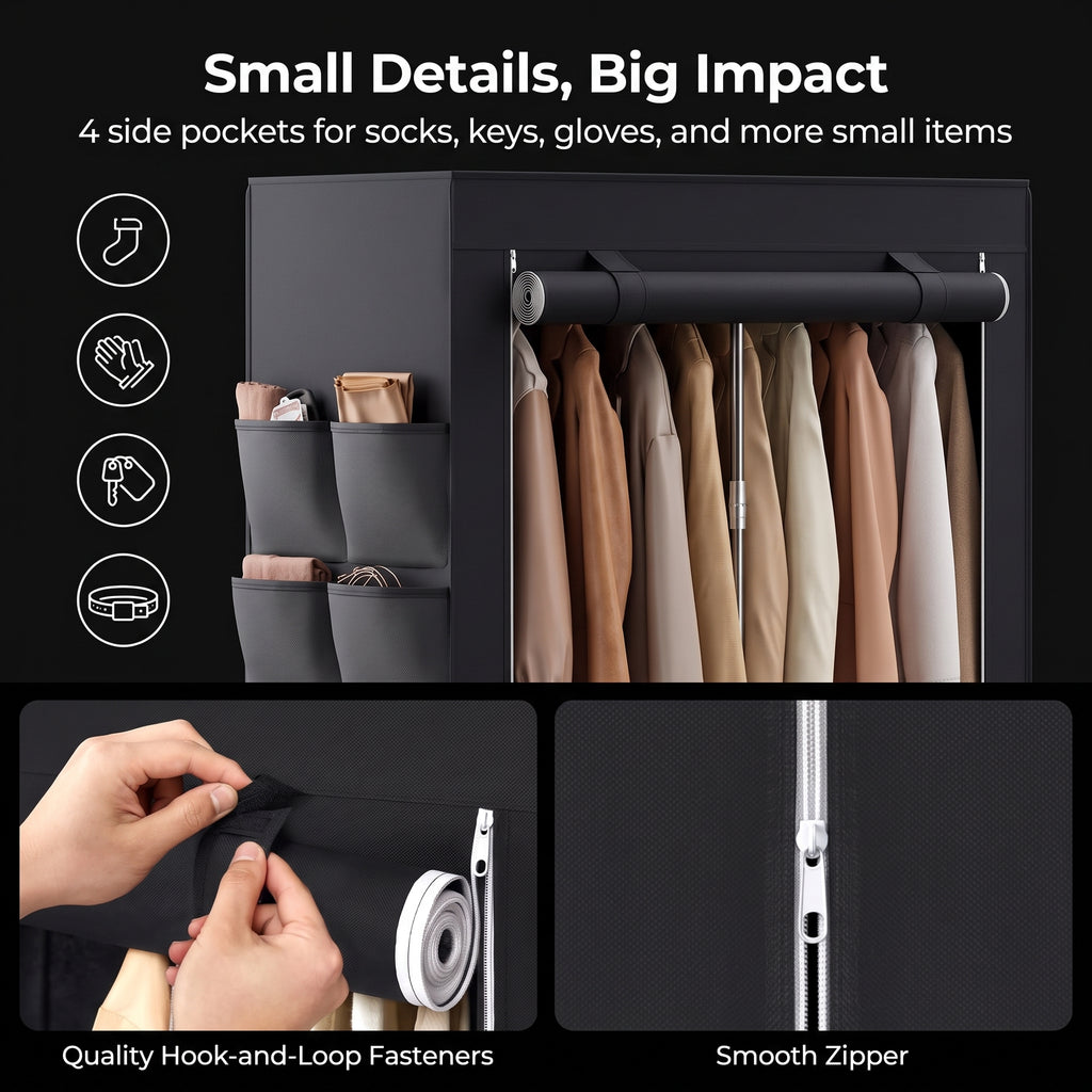 SONGMICS Portable Wardrobe - 4 Column Fabric Clothes Rack with Shelves & Pockets
