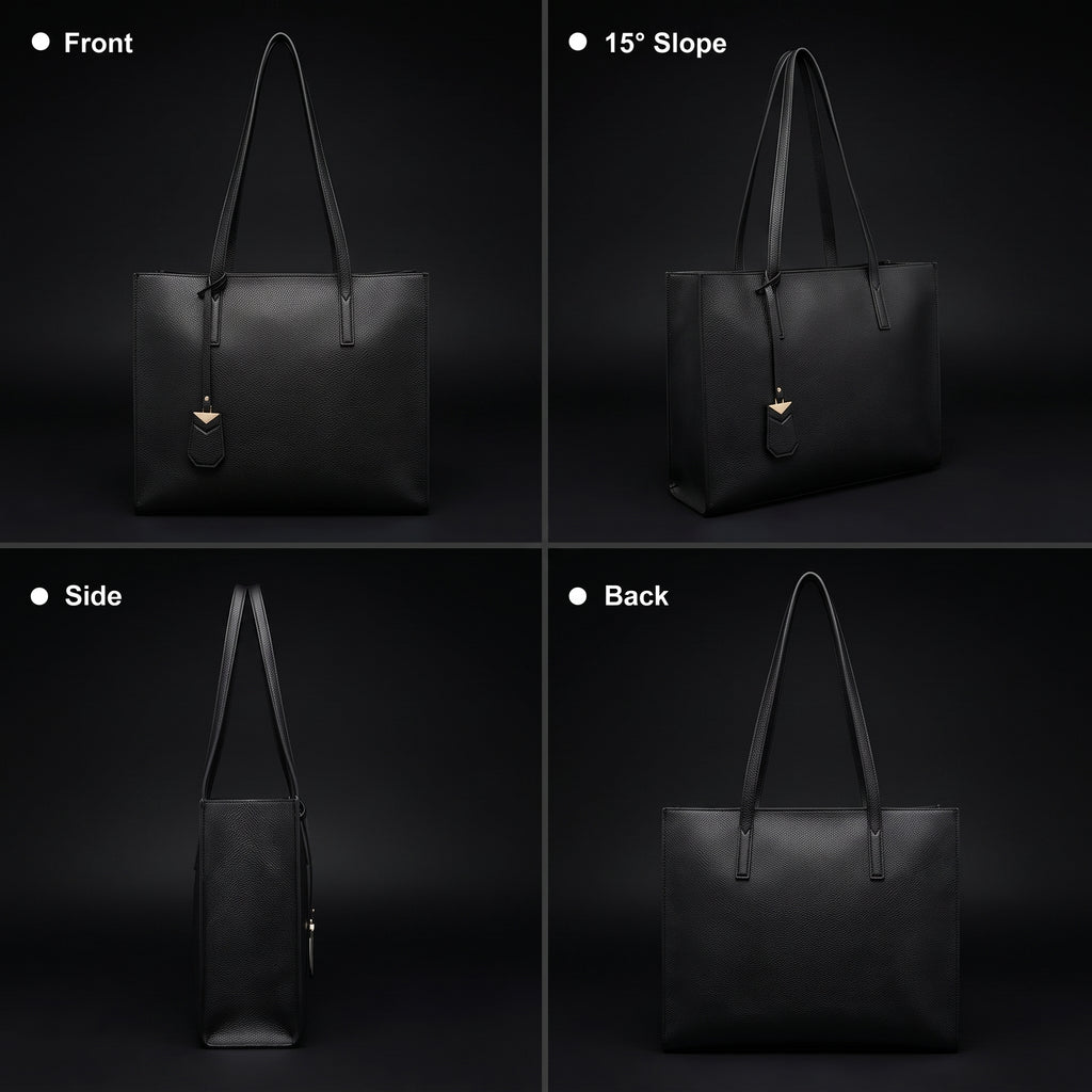Women's Large Tote Bag - Soft Faux Leather Shoulder Handbag with Zipper