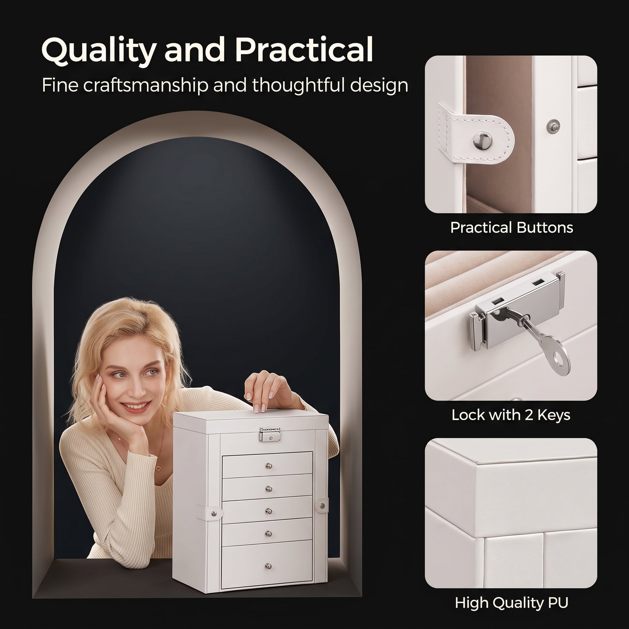 SONGMICS 6-Tier Jewellery Box with Mirror & Lock - JBC152W01