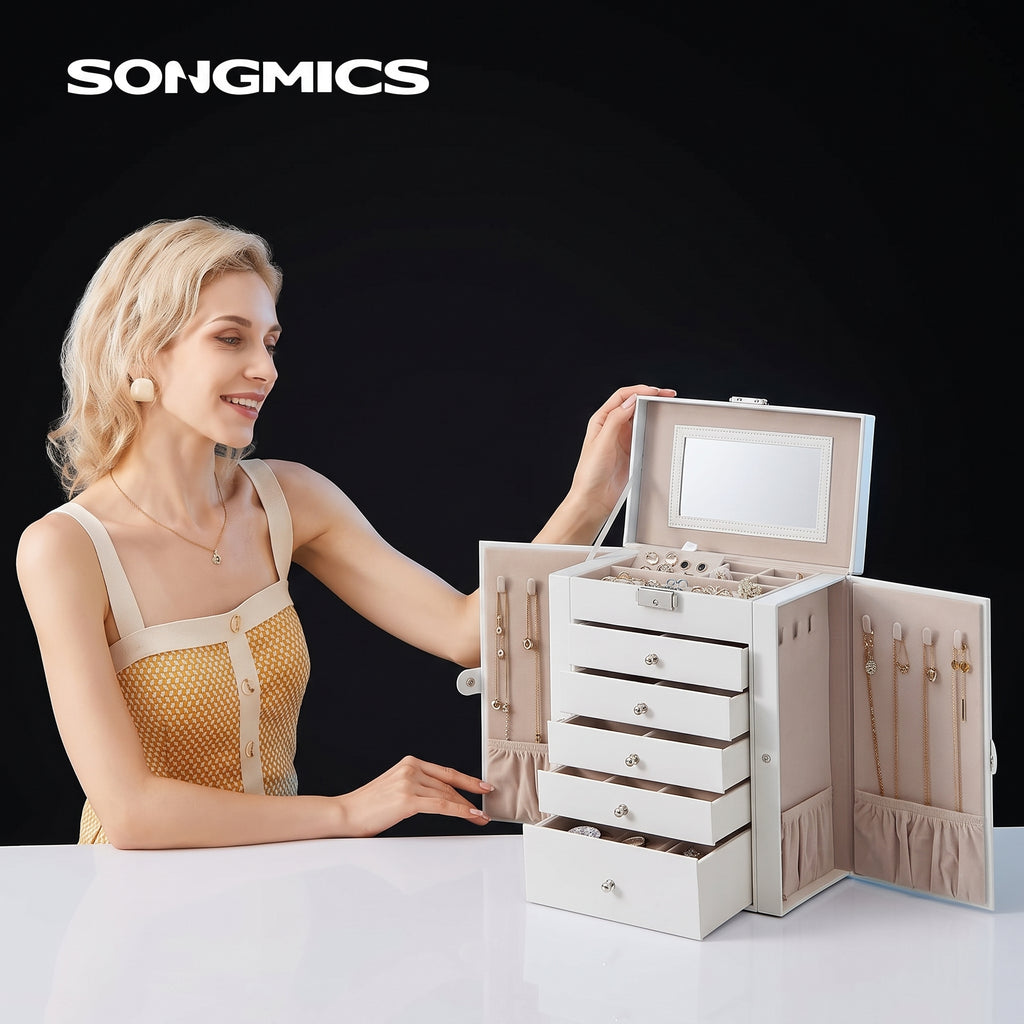 SONGMICS 6-Tier Jewellery Box with Mirror & Lock - JBC152W01
