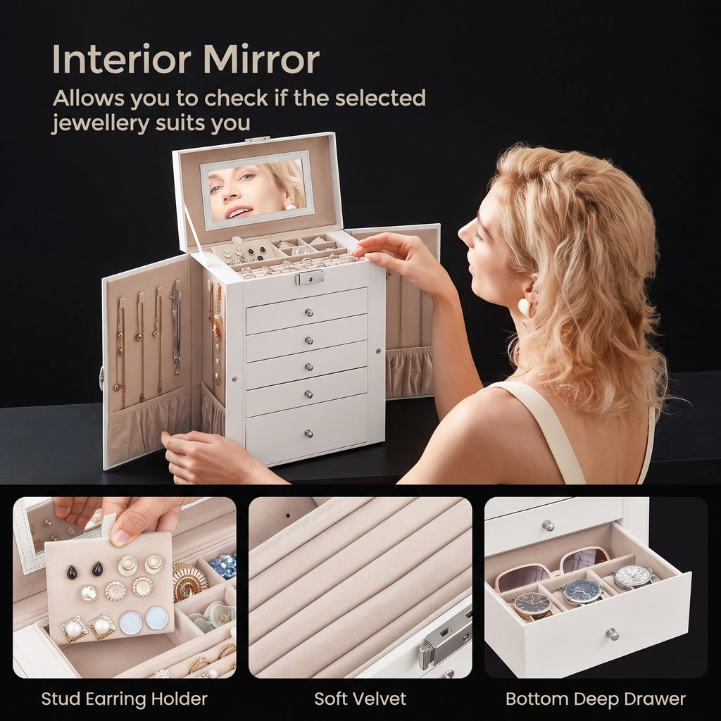 SONGMICS 6-Tier Jewellery Box with Mirror & Lock - JBC152W01