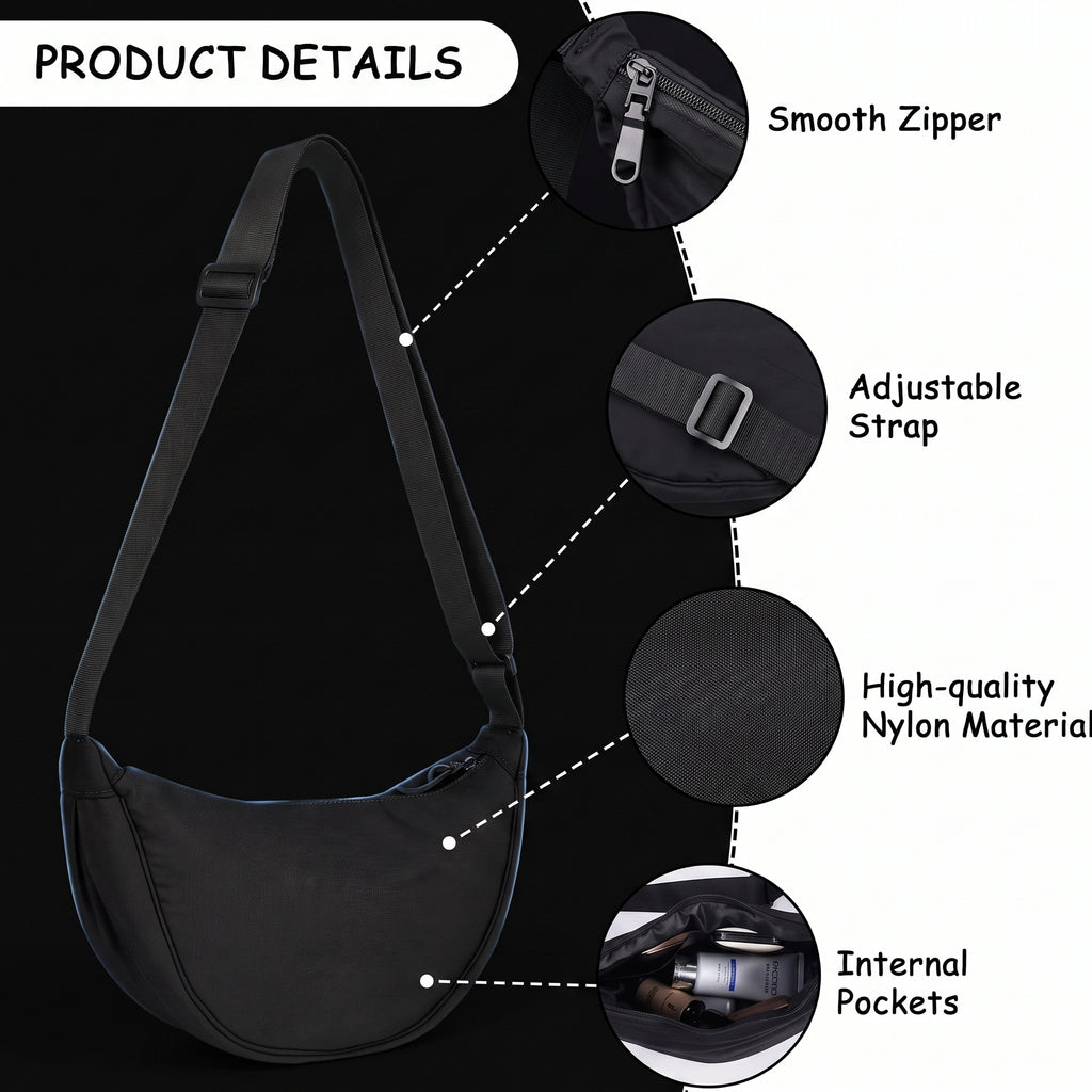 Aucuu Crescent Bag - Nylon Dumpling Hobo Crossbody Bag for Women
