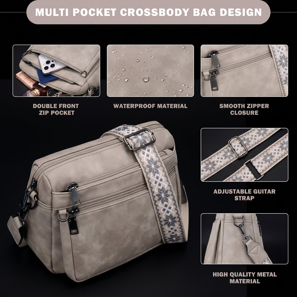 MUIIKOLA Crossbody Bag - Vegan Leather Shoulder Handbag with Built-In Wallet
