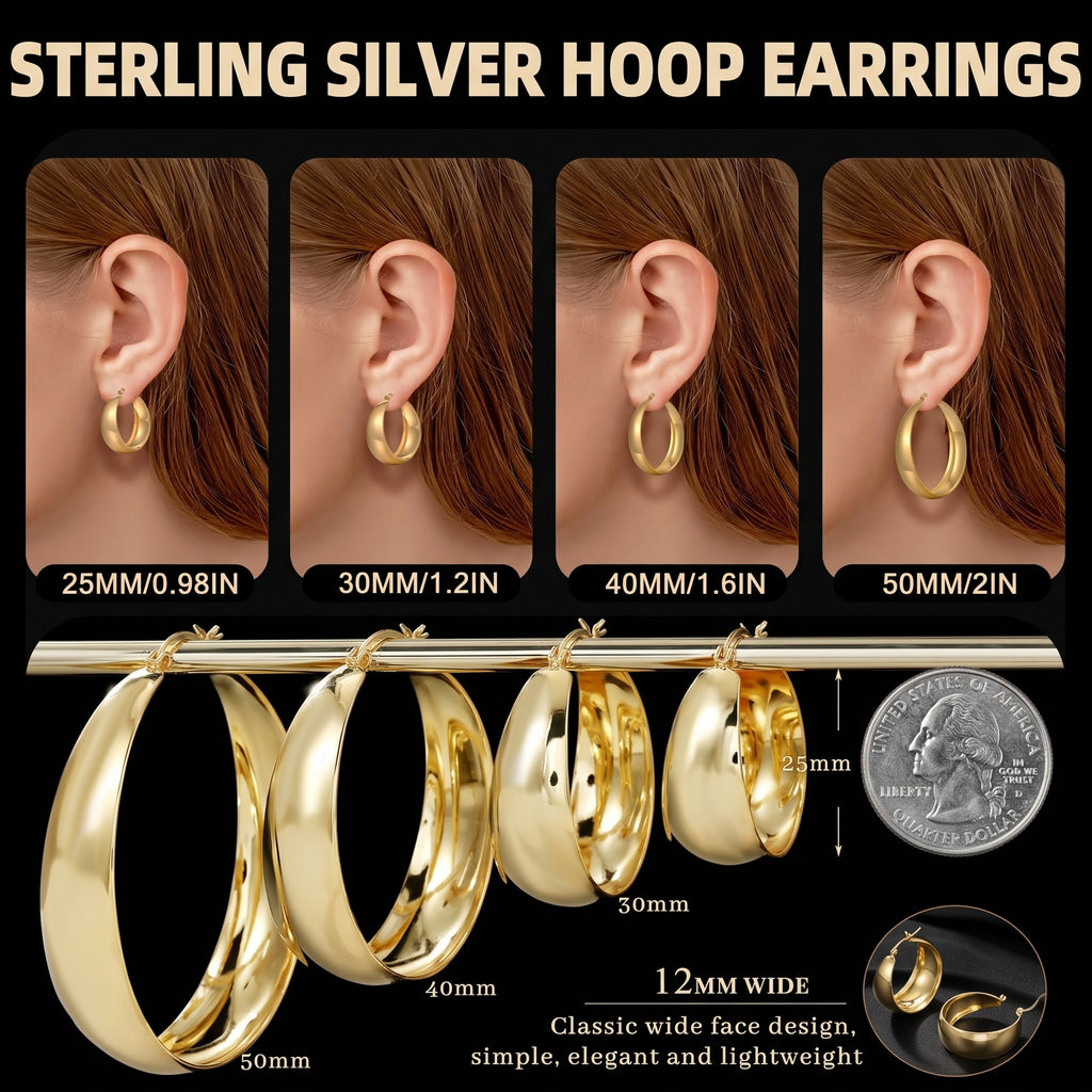 Senteria Chunky Hoop Earrings - 925 Sterling Silver, 14K Gold Plated