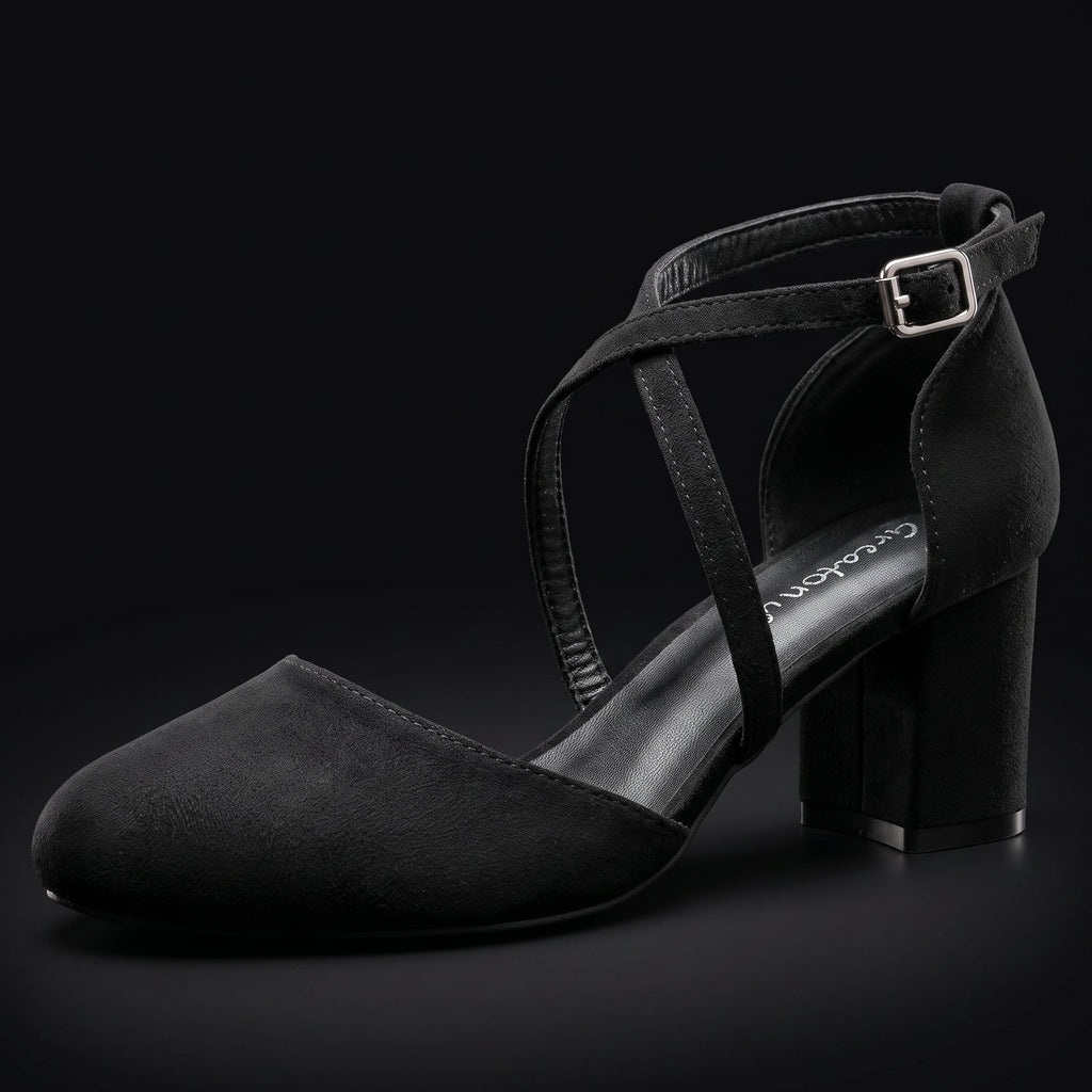 Greatonu Women's Court Shoes - Mid Heel Ankle Strap Party Pumps