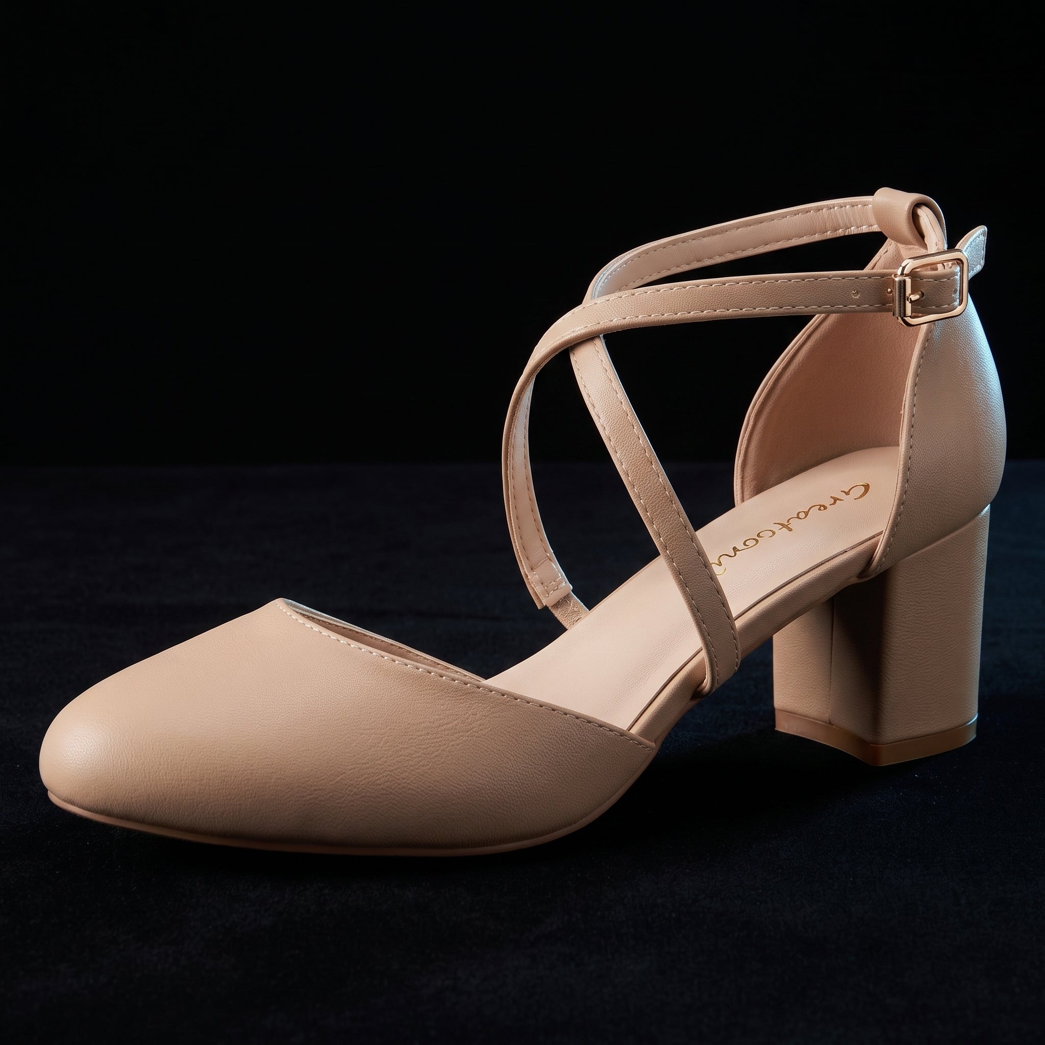 Greatonu Women's Court Shoes - Mid Heel Ankle Strap Party Pumps