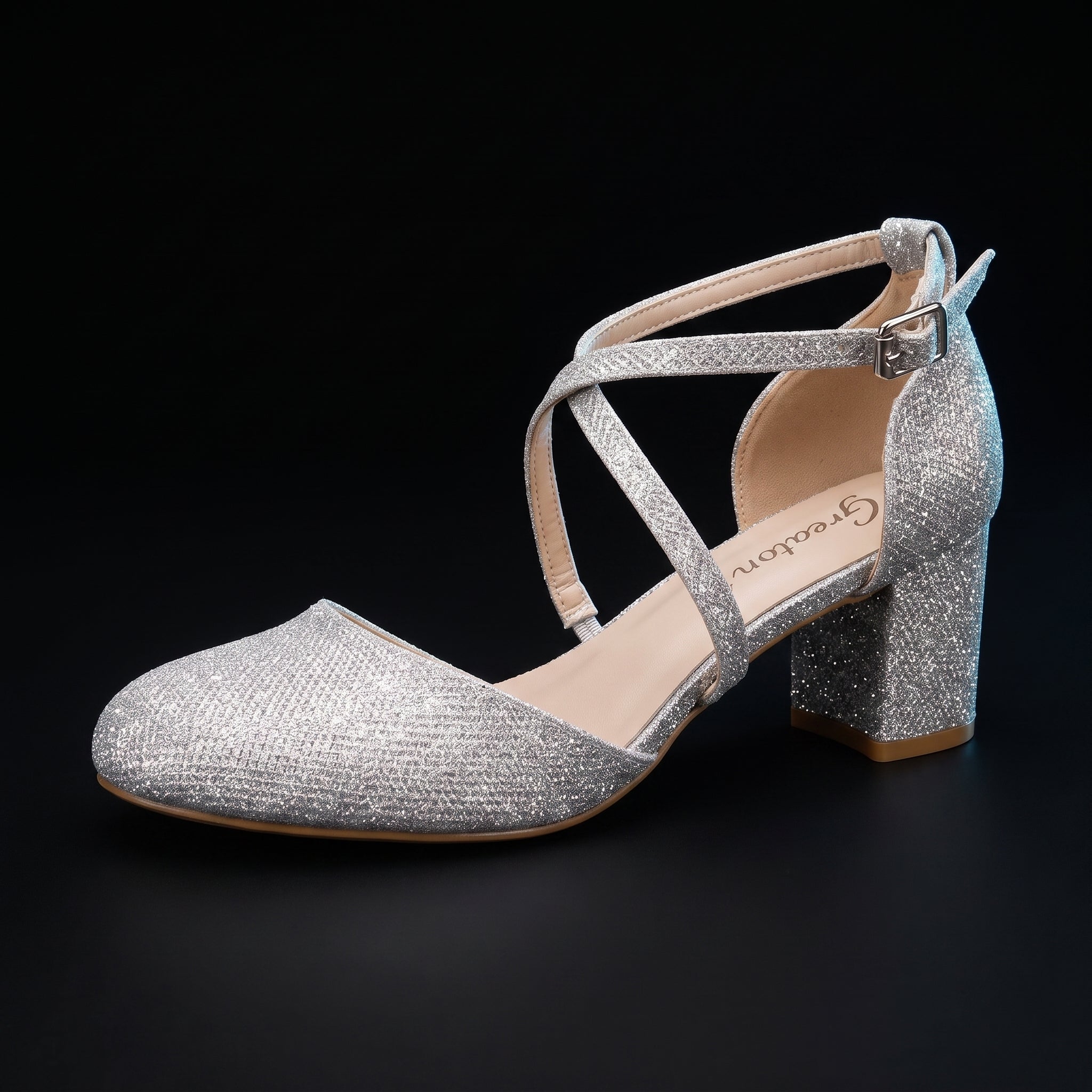Greatonu Women's Court Shoes - Mid Heel Ankle Strap Party Pumps