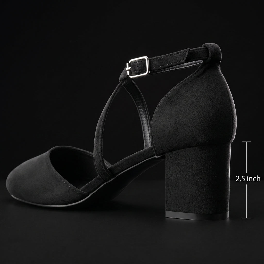 Greatonu Women's Court Shoes - Mid Heel Ankle Strap Party Pumps