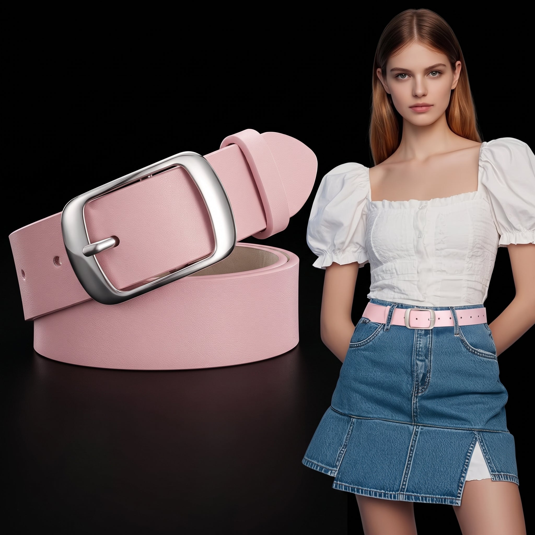 SUOSDEY Women's Leather Belt - Retro Metal Pin Buckle Waist Belt