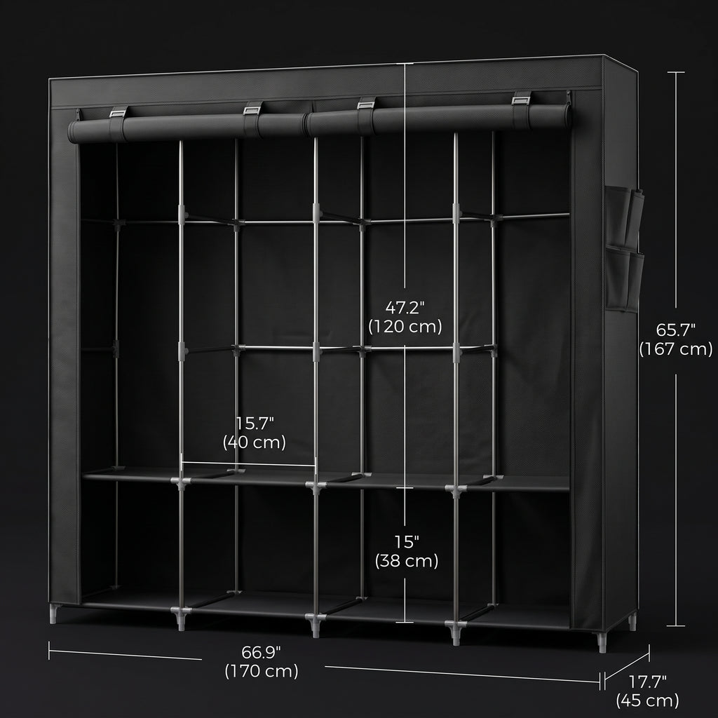 SONGMICS Portable Wardrobe - 4 Column Fabric Clothes Rack with Shelves & Pockets