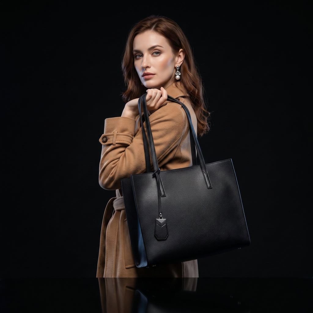 Women's Large Tote Bag - Soft Faux Leather Shoulder Handbag with Zipper