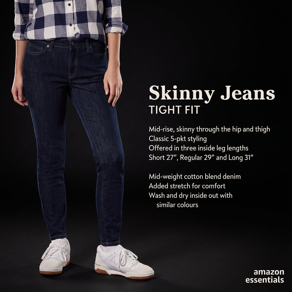 Amazon Essentials Women's Mid-Rise Stretchy Skinny Jeans